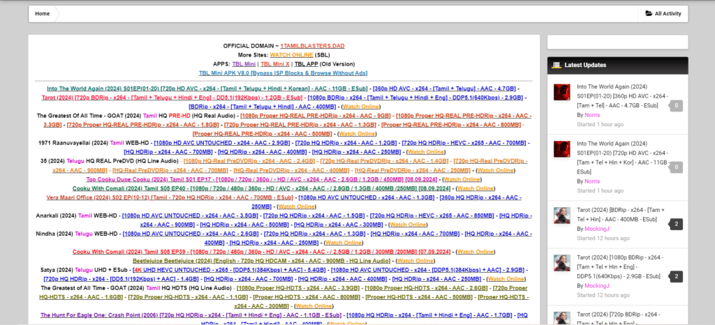 Tamilblasters 2024 Homepage Overview